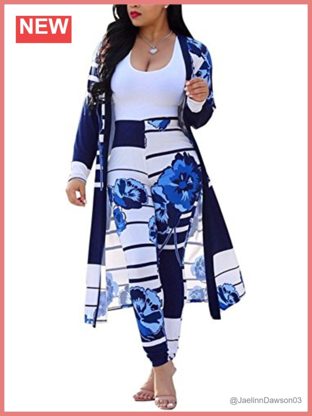 Women's Floral Print Long Sleeve Cardigan and Pants Set Lightweight Stretch